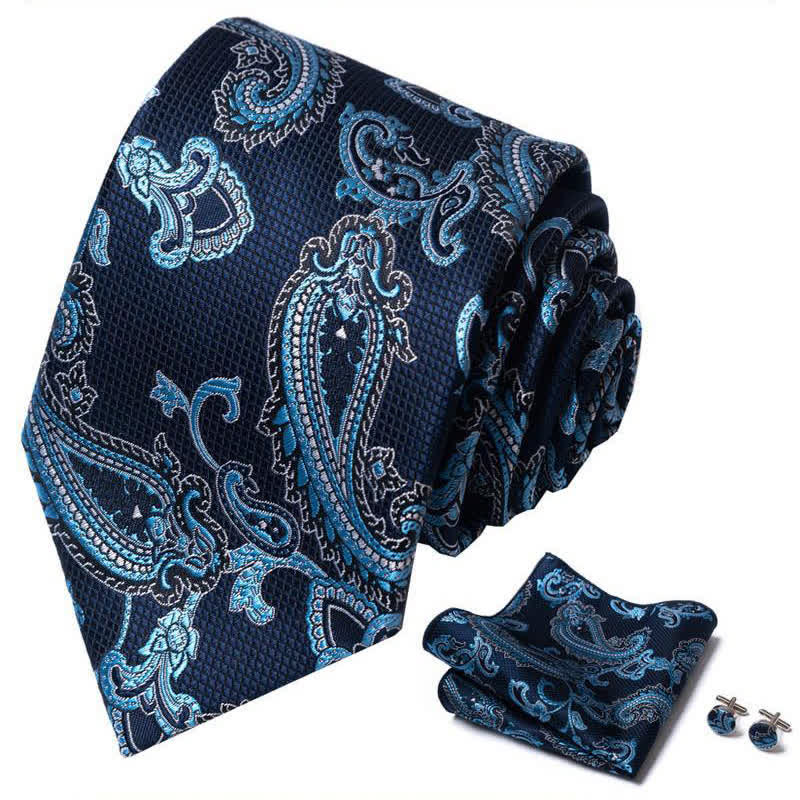 Set di 3 cravatte da uomo con motivo Paisley in tonalità di blu