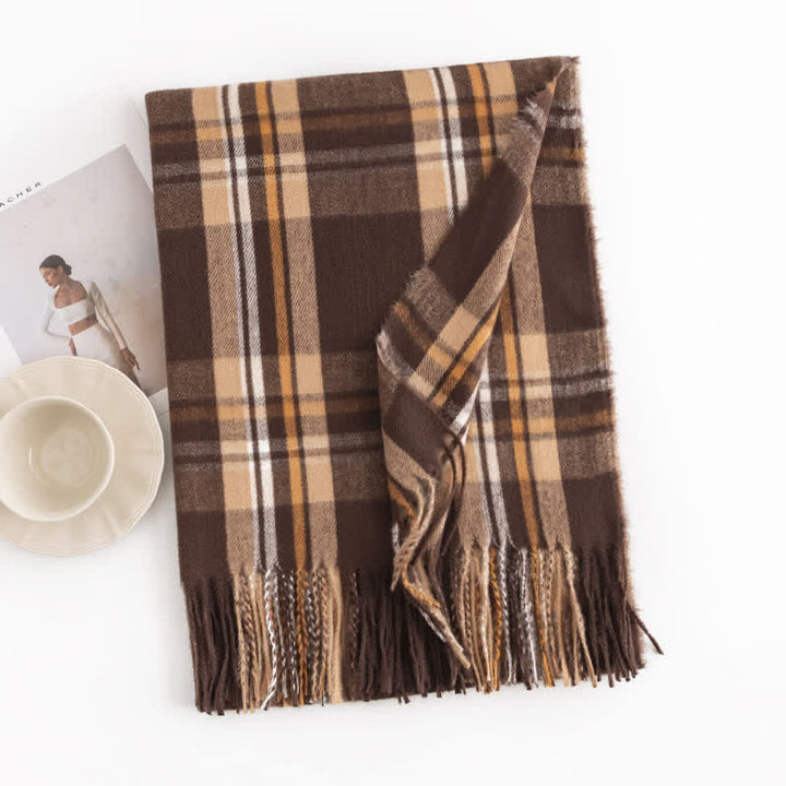 Sciarpa con frange a quadri britannici versatile da donna