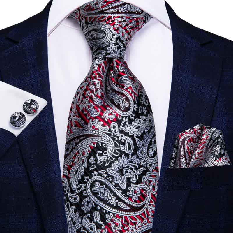 Set di 3 cravatte da uomo con motivo Paisley, rosso e nero