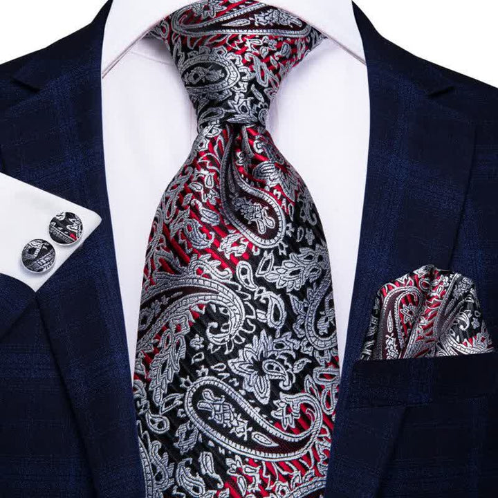 Set di 3 cravatte da uomo con motivo Paisley, rosso e nero