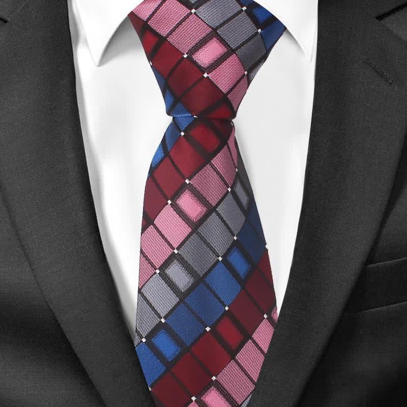 Cravatta a quadri quadrati con toppa colorata da uomo