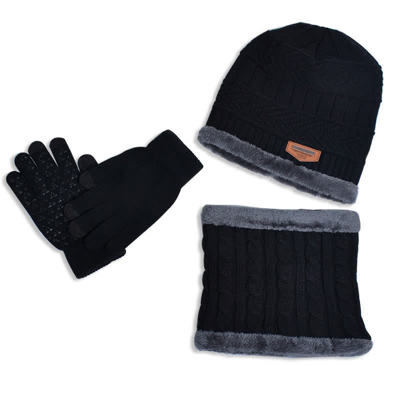 3 pezzi adulto-bambino berretti cappello lavorato a maglia sciarpa guanti set