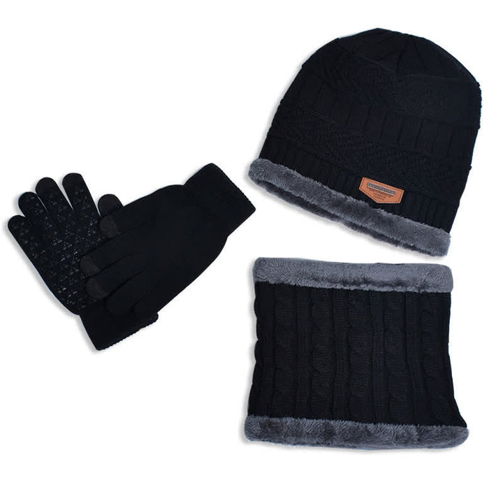 3 pezzi adulto-bambino berretti cappello lavorato a maglia sciarpa guanti set