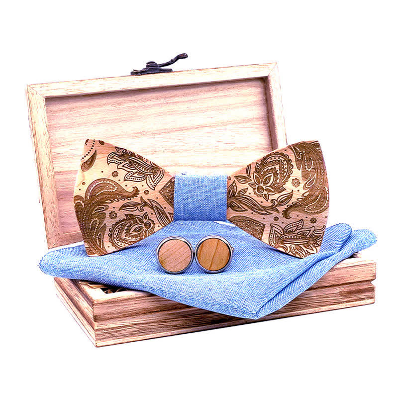 Set di 3 papillon in legno con motivo Paisley da uomo