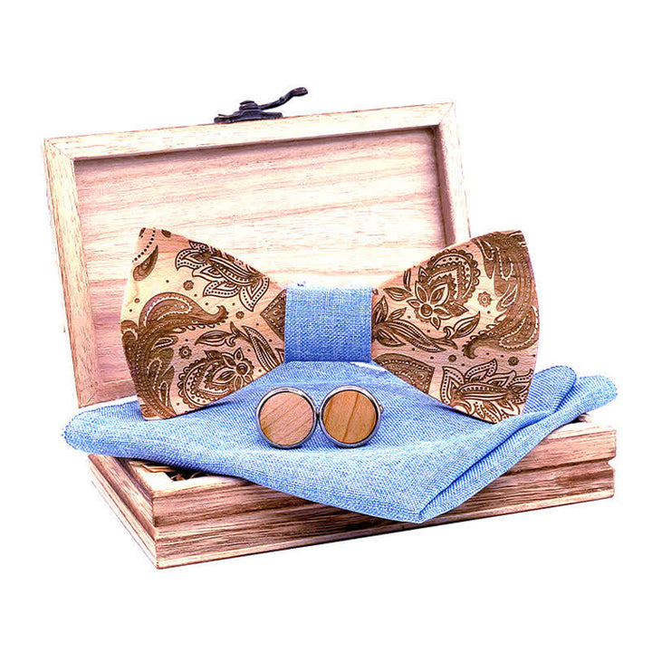 Set di 3 papillon in legno con motivo Paisley da uomo