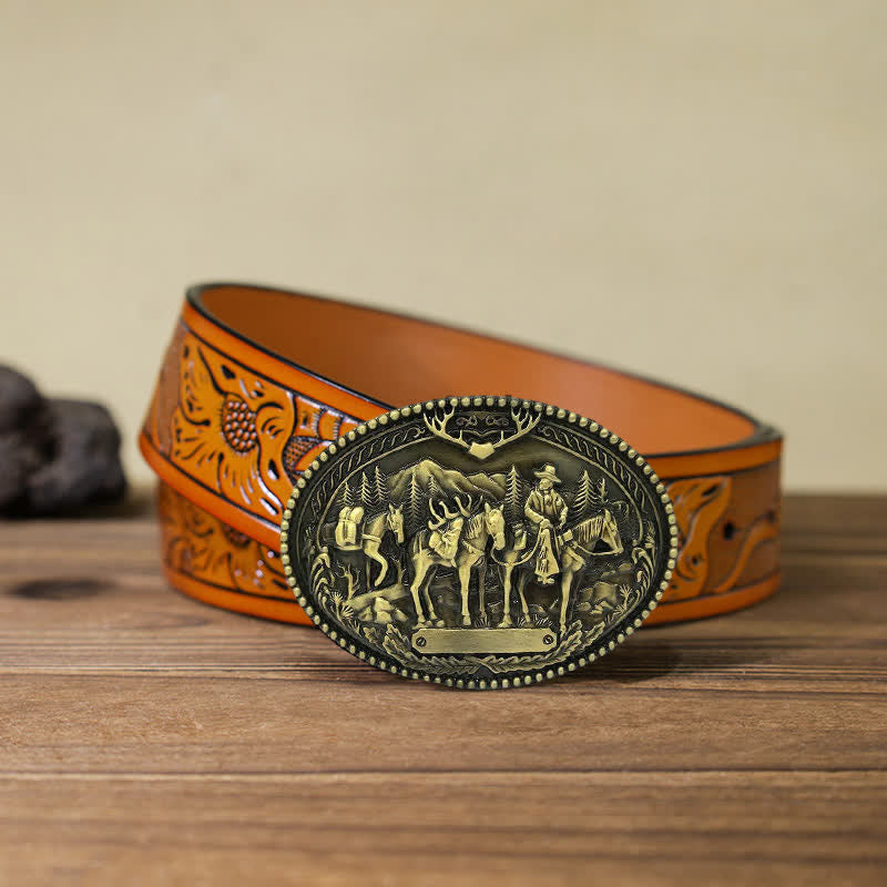 Cintura in pelle con fibbia a forma di cavallo da cavaliere da cowboy fai da te da uomo