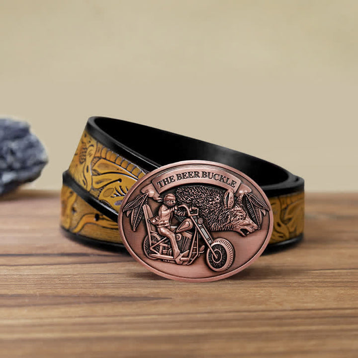 Cintura in pelle con fibbia porta birra creativa fai da te per motocicletta da uomo