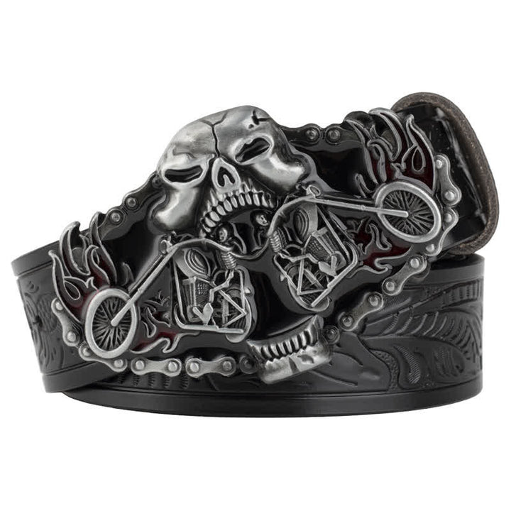 Cintura in pelle da uomo con testa di fantasma da motociclista gotico