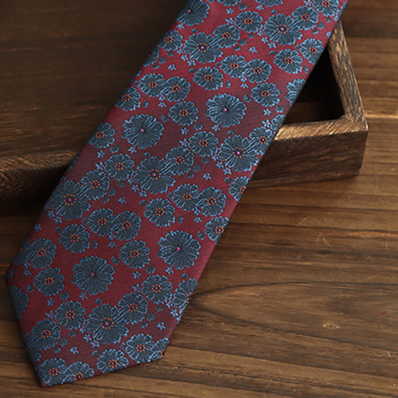Cravatta da uomo con fiori bordeaux e blu