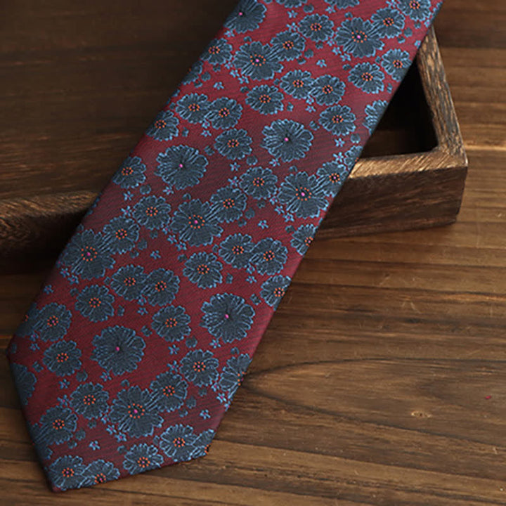Cravatta da uomo con fiori bordeaux e blu