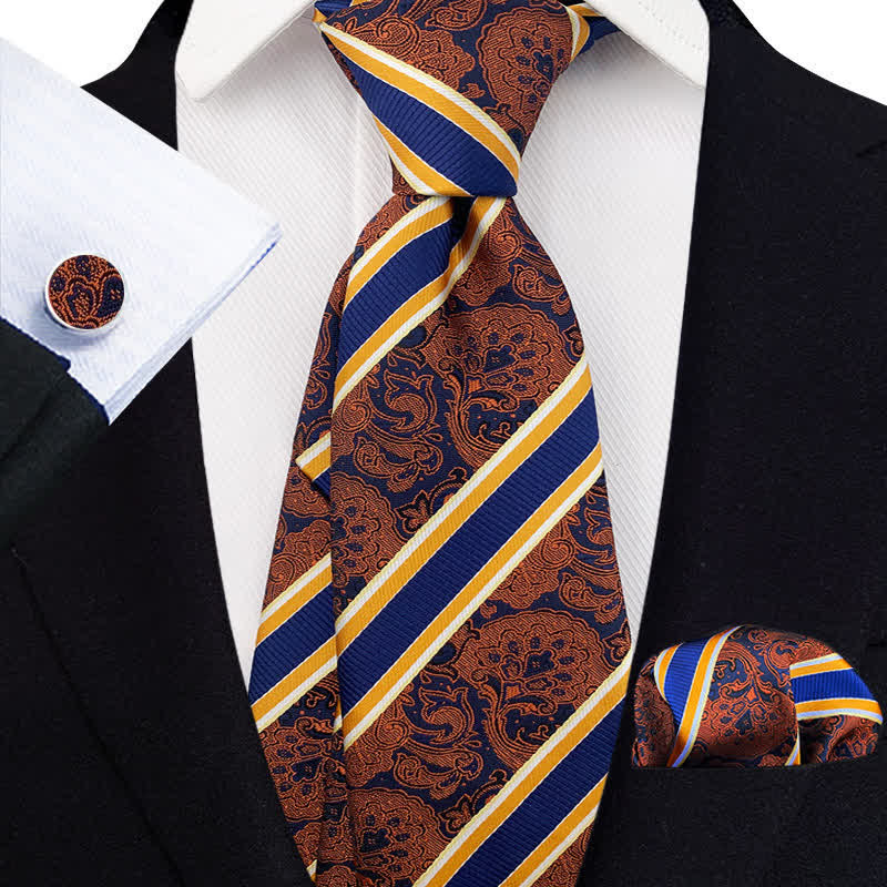 Set di 3 cravatte da uomo a righe arancioni e blu navy con motivo Paisley
