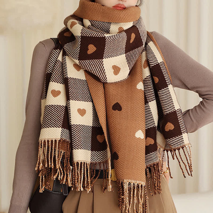 Sciarpa a scacchi Love Winter Cape da donna