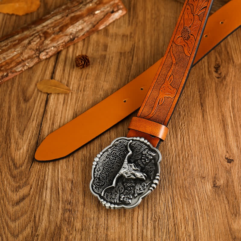 Cintura da uomo in pelle di toro con teschio gotico da cowboy