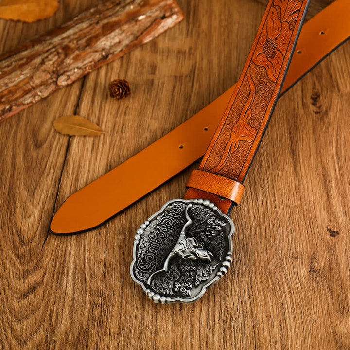 Cintura da uomo in pelle di toro con teschio gotico da cowboy