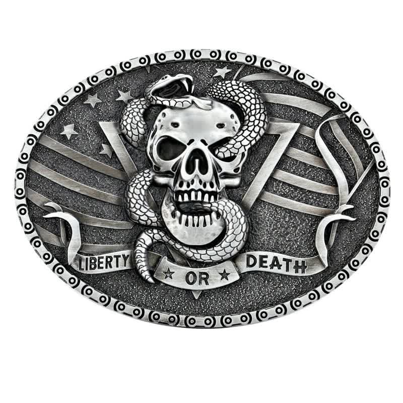 Cintura in pelle fai da te da uomo con fibbia a forma di teschio di serpente "Liberty or Death"