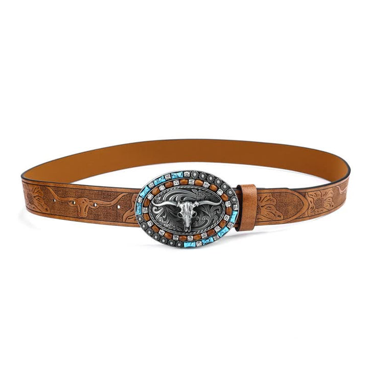 Cintura da uomo in pelle di toro turchese da cowboy western