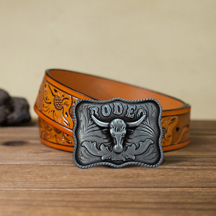 Cintura in pelle fai da te da uomo con fibbia da rodeo Longhorn Bull in argento