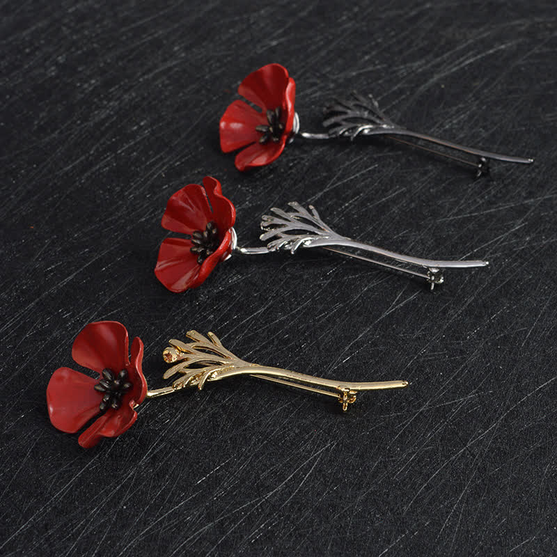 Spilla da donna con fiore di papavero rosso di classe