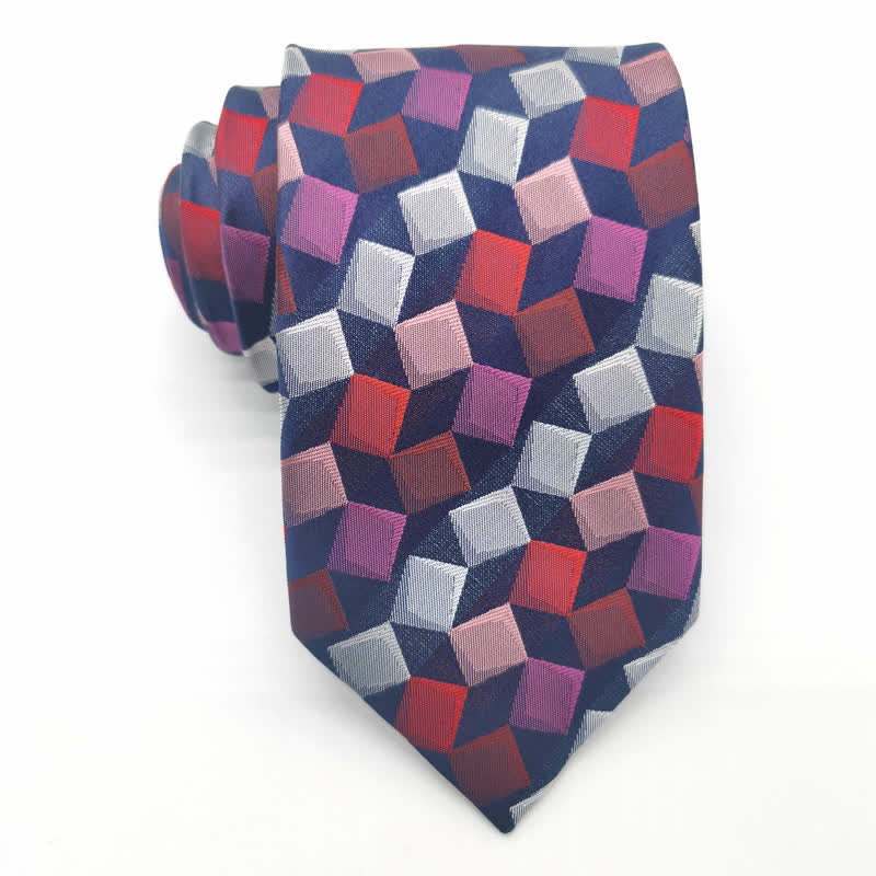 Cravatta da uomo in pura seta con motivo geometrico quadrato colorato
