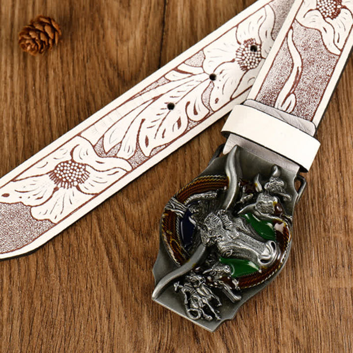 Cintura in pelle con testa di toro dominante da uomo