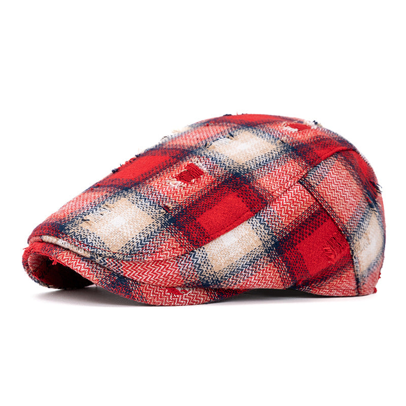 Cappello basco vintage a quadri con bordo spezzato per autunno e inverno - Rosso - Regolabile (22"-24") - image 11