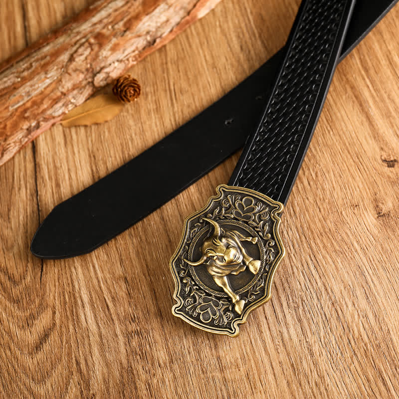 Cintura in pelle con fibbia a forma di toro in stile Yak Matador da uomo