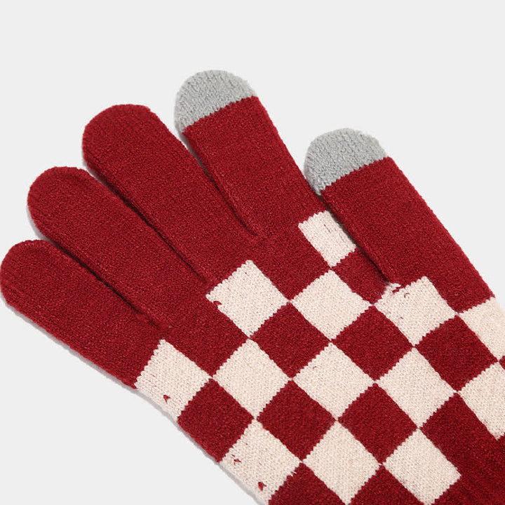 Set di 3 cappelli, sciarpe e guanti a quadri a scacchi unisex