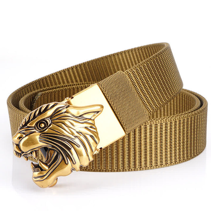 Cintura in nylon con testa di tigre ruggente da uomo