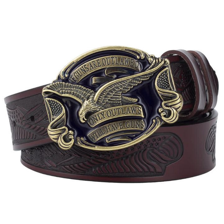 Cintura in pelle con bandiera americana Soaring Eagle da uomo - Caffè / Bronzo - 46 - image 13