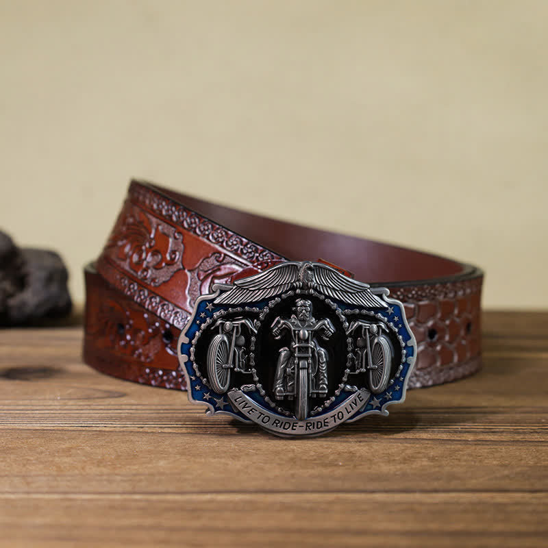 Cintura in pelle con fibbia da motociclista "Live to Ride" fai da te da uomo