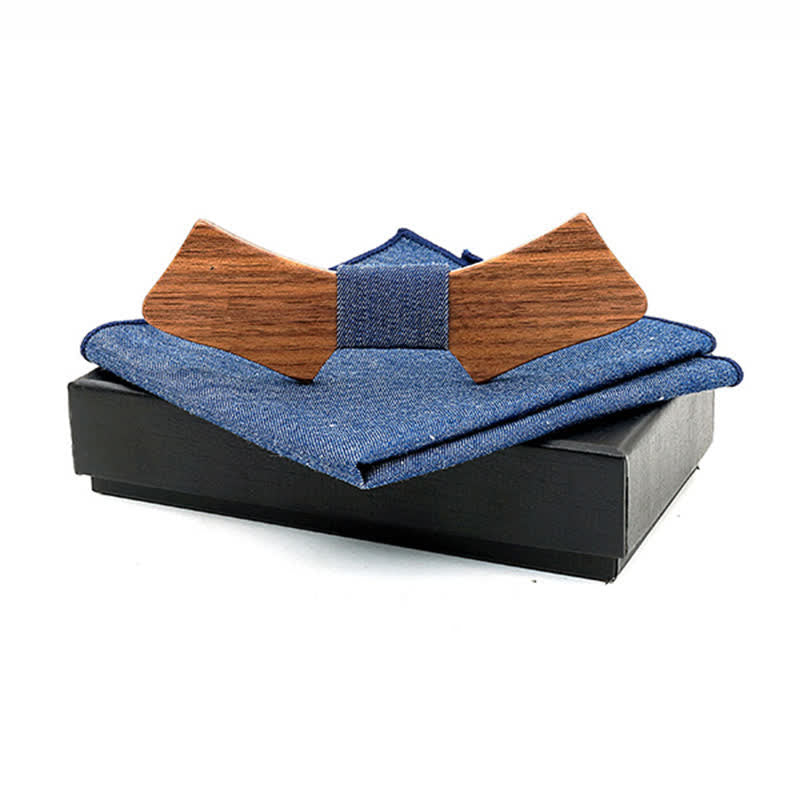 Set di 2 papillon in legno a forma di colletto da uomo - Blu solido - image 7