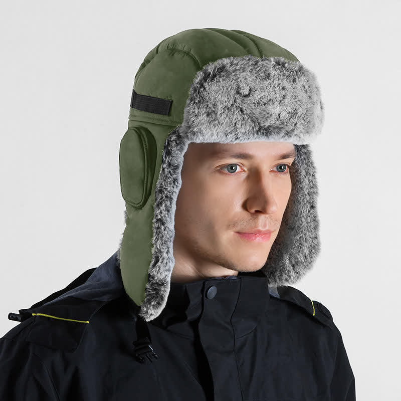 Cappello da aviatore unisex per esterni con pelliccia sintetica - Verde - Regolabile (22 7/8"-23 5/8") - image 14