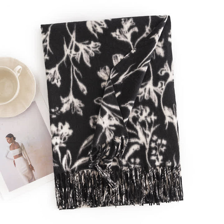 Sciarpa botanica con fiori dolci color crema da donna - Nero #2 - image 15