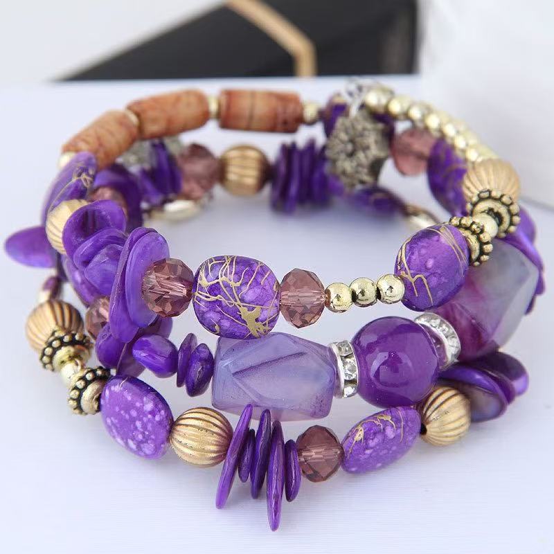Bracciale vintage bohémien multistrato con perline di turchese, agata e cristallo. - Viola chiaro - image 7