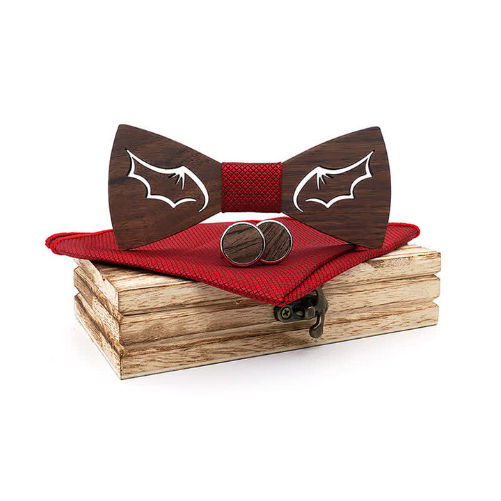 Set di 3 papillon in legno con ali di demone da uomo - Rosso - image 9