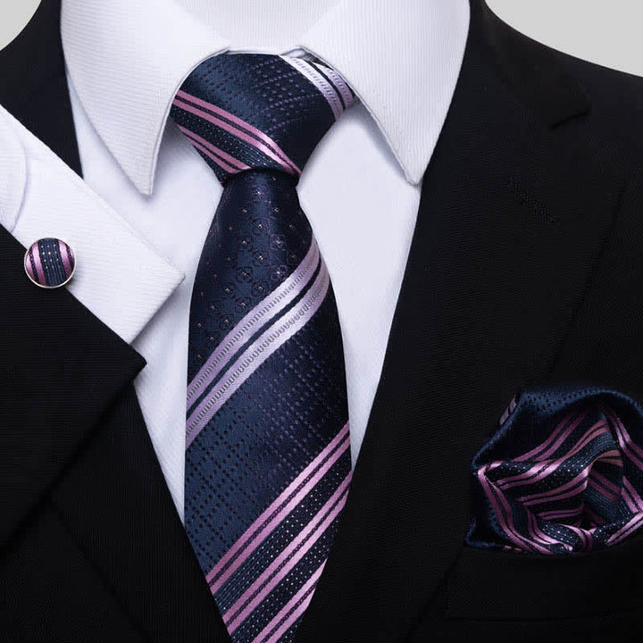 Set di 3 cravatte a righe blu navy e viola da uomo 