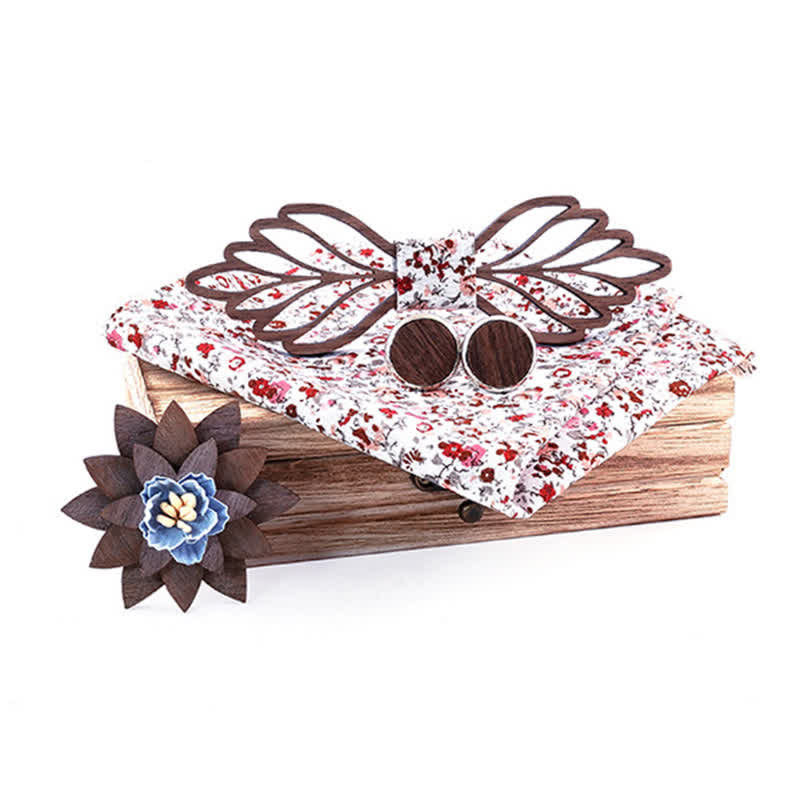 Set di 4 papillon in legno a forma di foglie cave da uomo - Bianco floreale - image 11