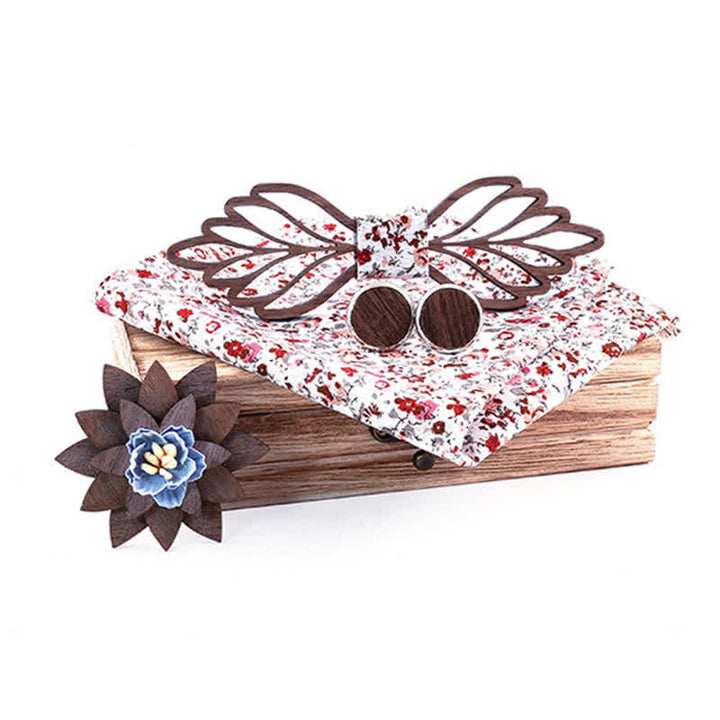 Set di 4 papillon in legno a forma di foglie cave da uomo - Bianco floreale - image 11