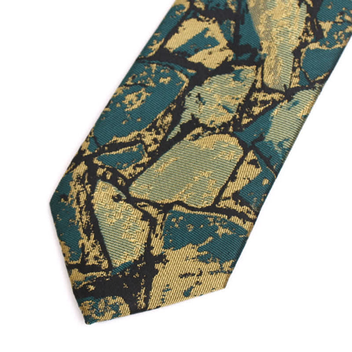 Cravatta grafica astratta oro-verde da uomo - image 2