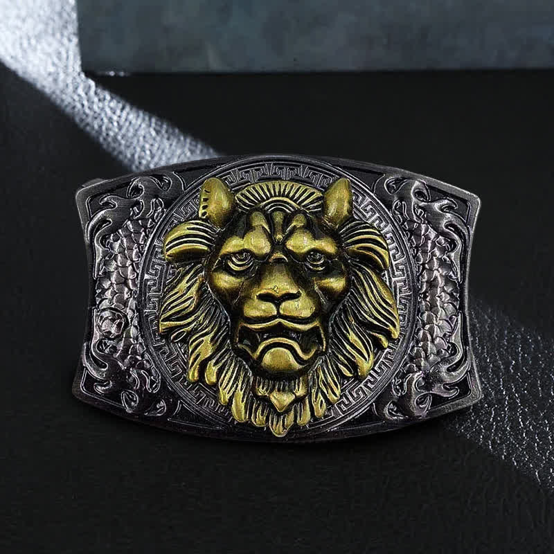 Cintura in pelle con coltello pieghevole nascosto con leone d'oro fai da te da uomo