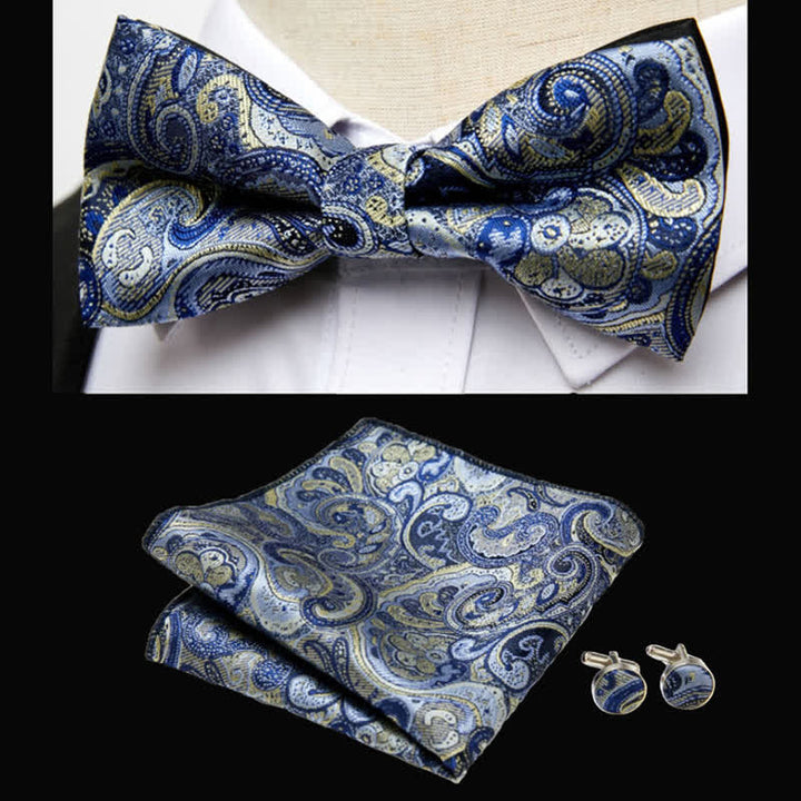 Set di 3 fazzoletti da taschino con papillon Paisley di lusso da uomo - Azzurro chiaro - image 1