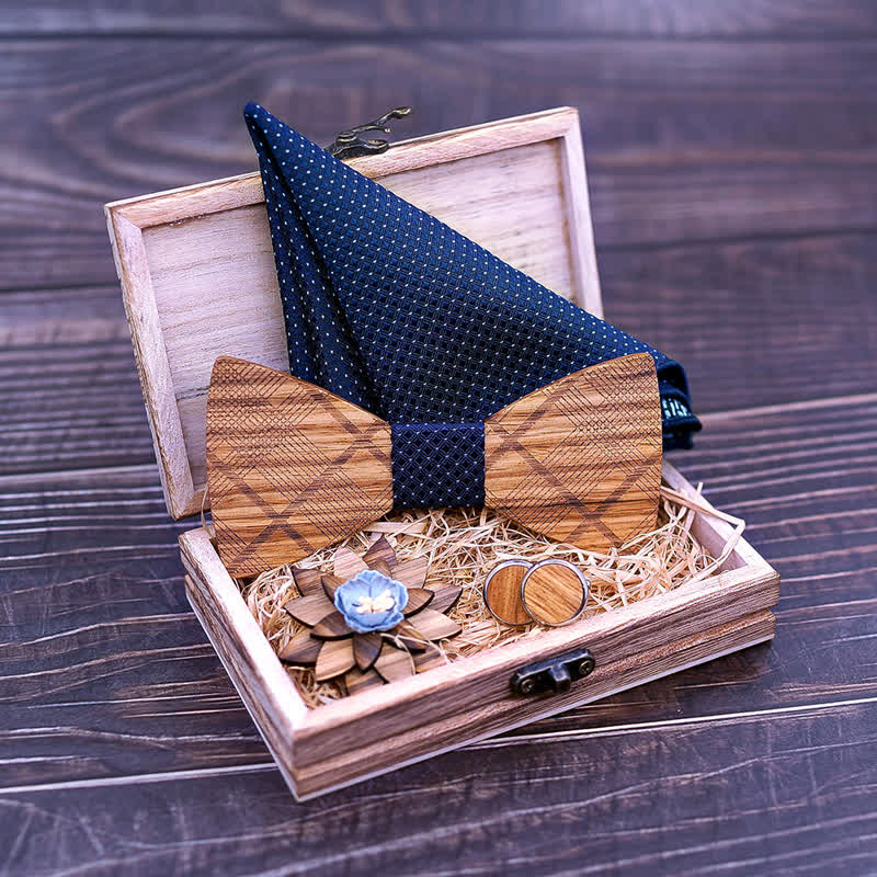 Set di 4 papillon in legno a quadri classici da uomo