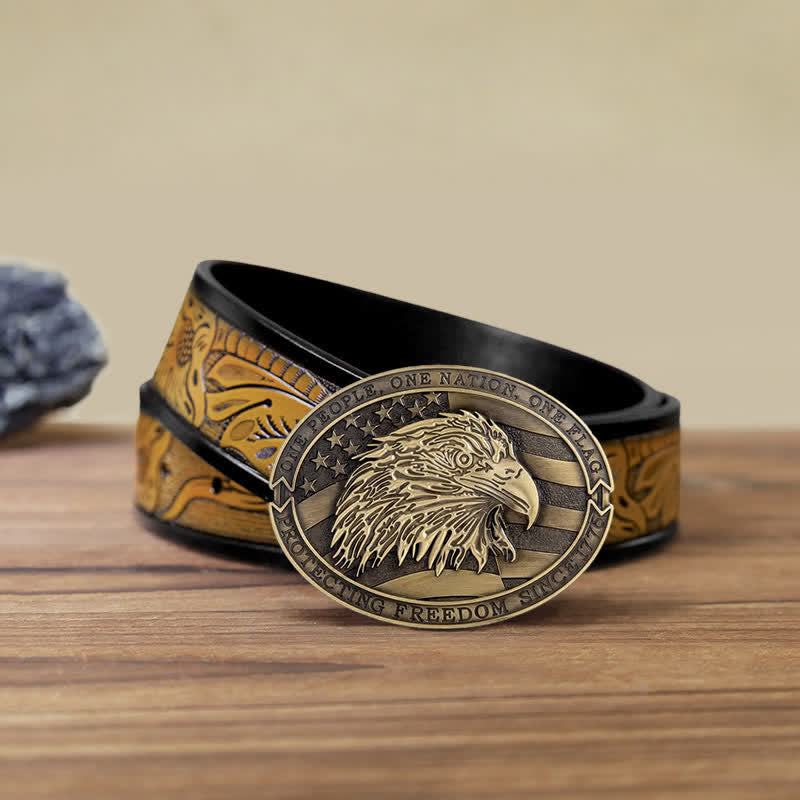 Cintura in pelle con fibbia della bandiera USA con aquila calva patriottica fai da te da uomo