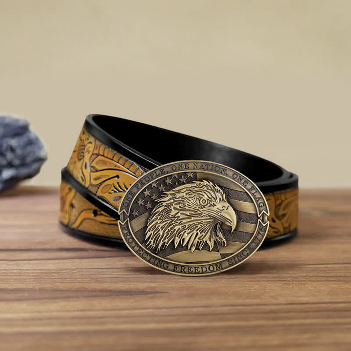 Cintura in pelle con fibbia della bandiera USA con aquila calva patriottica fai da te da uomo