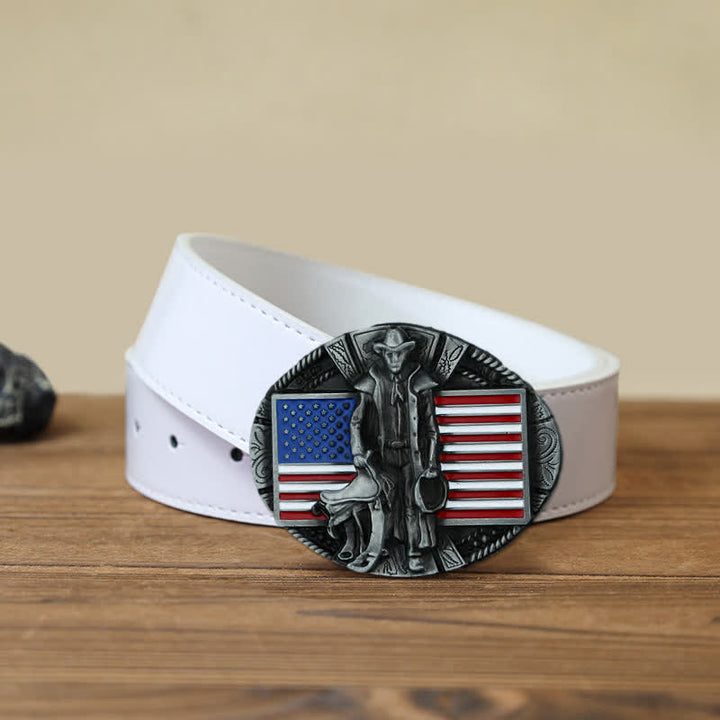 Cintura in pelle con fibbia da cowboy con bandiera americana fai da te da uomo