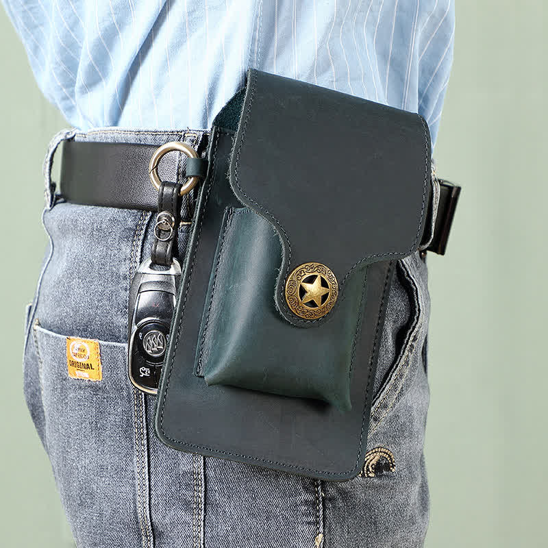 Borsa da cintura per telefono con fibbia magnetica a stella in pelle per esterni