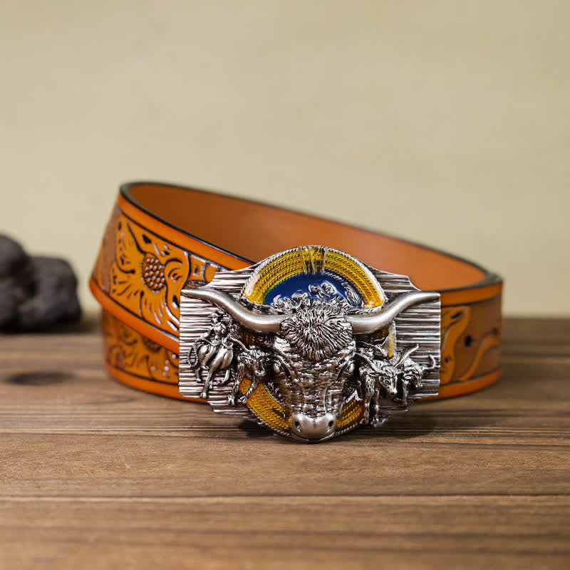 Cintura in pelle con fibbia a forma di toro Longhorn Domineering fai da te da uomo
