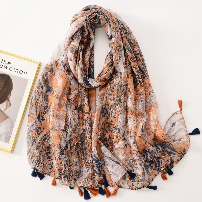 Sciarpa sottile con nappe floreali a farfalla da donna