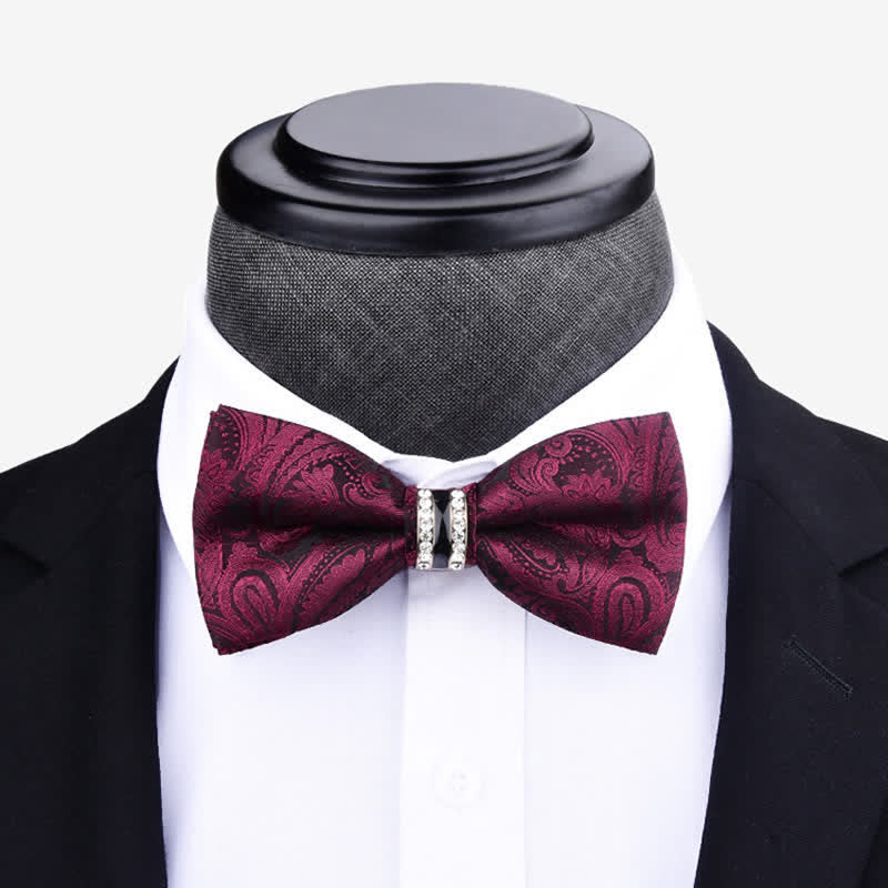 Papillon da uomo con motivo floreale Paisley a righe e strass