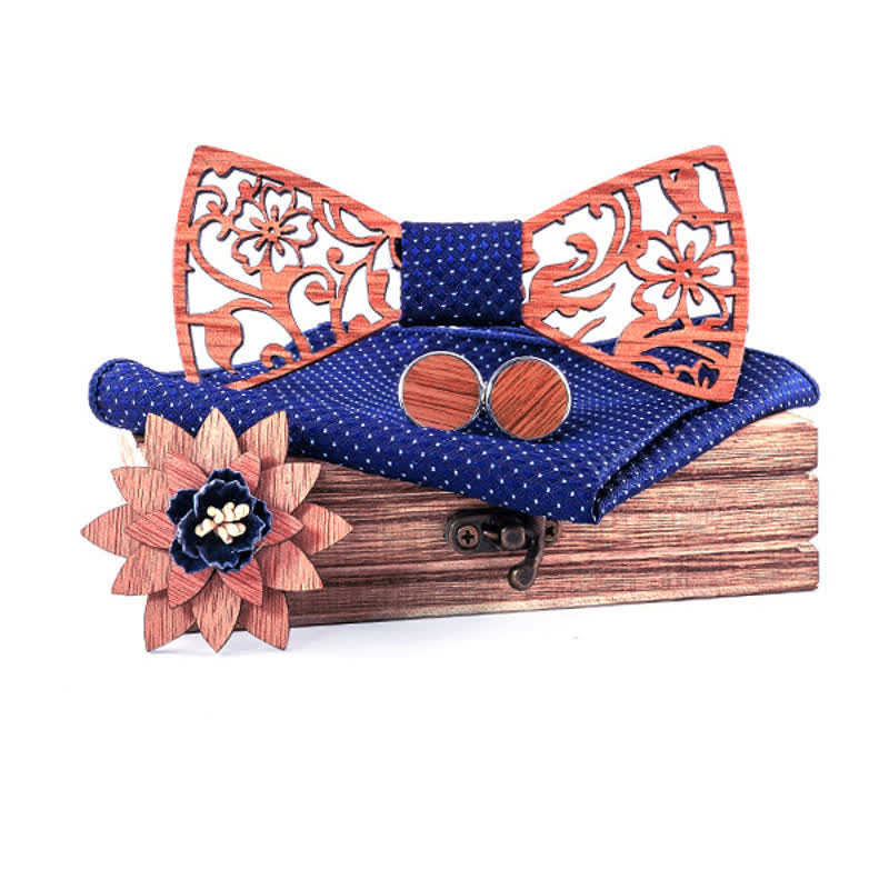Set di 4 papillon in legno con motivo floreale cavo da uomo